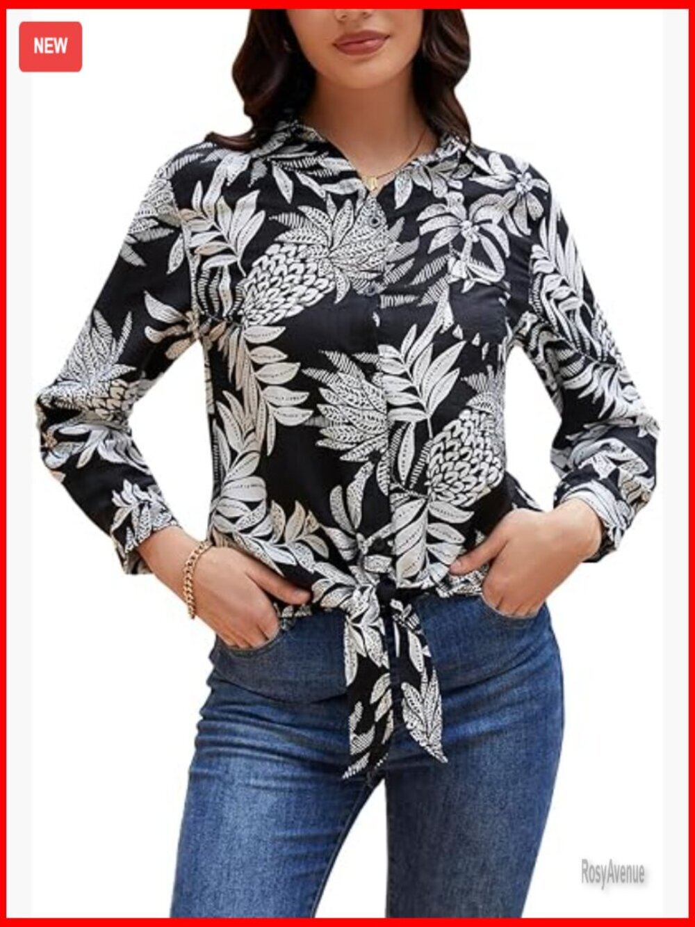 Woven Button Down V Neck Blouse with Pockets